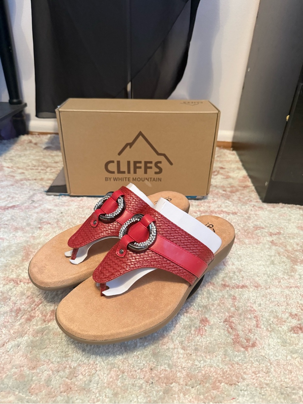 Cliffs by WHITE MOUNTAIN Red Woven Toe-Post Sandals with Silver Rings